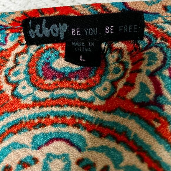 Bebop Be You Be Free Dress SZ L Keyhole 3/4 Sleeves Aqua Multi Color Tribal - Picture 10 of 12